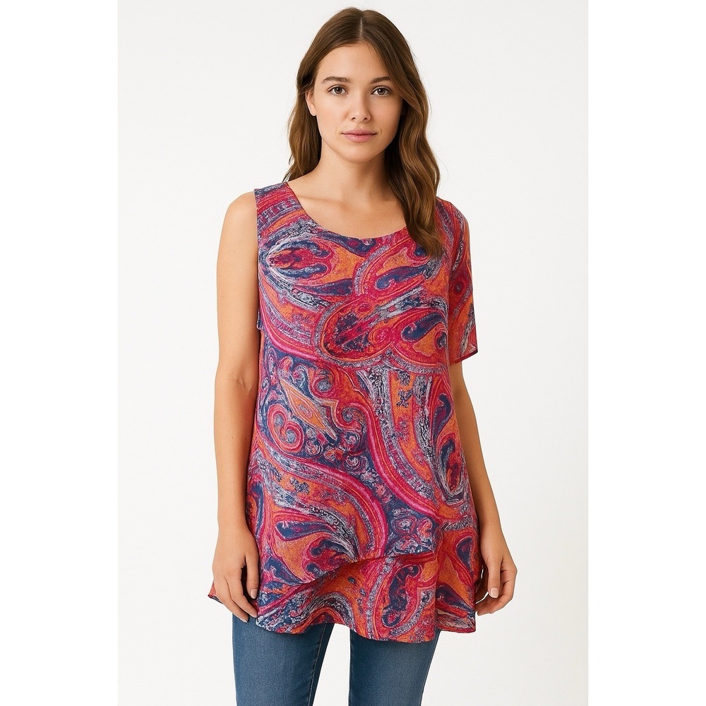 Women's Dressbarn Blouse Top Size Medium Sleeveless Multicolor‎ Ruffle